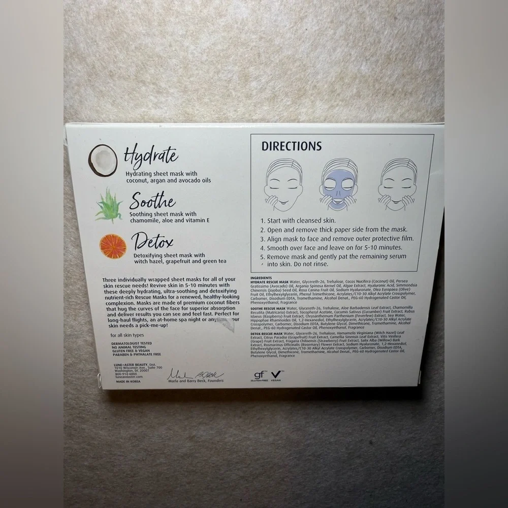 Lune+Aster 5 Minute Rescue Sheet Mask Assortment Trio NWT
